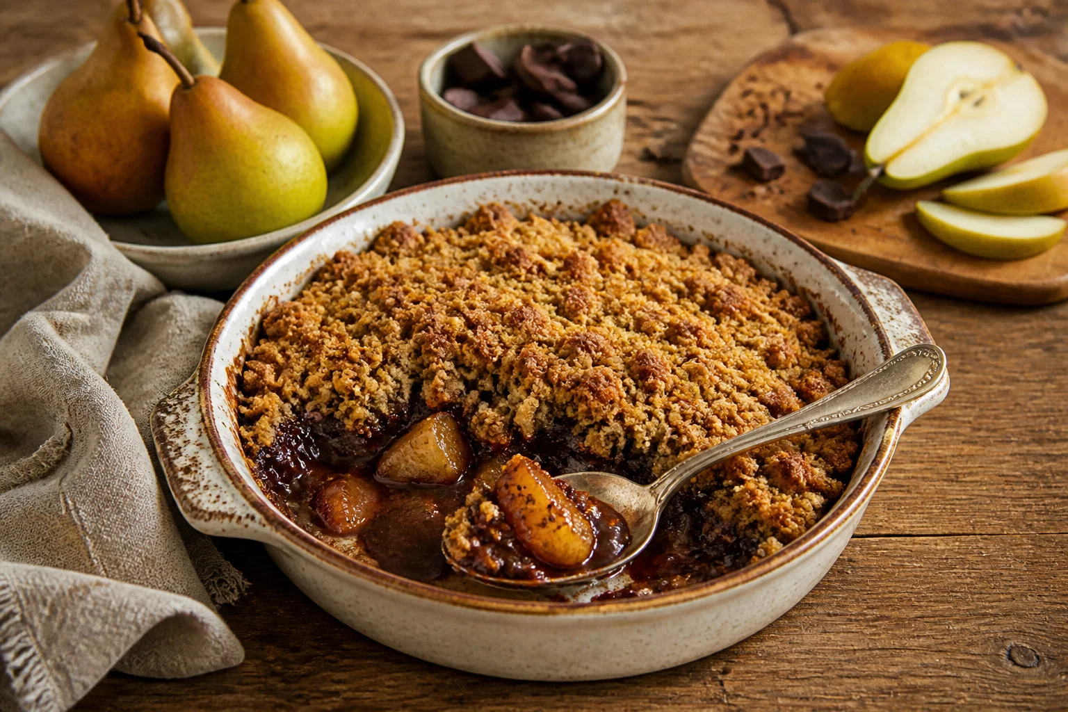 Crumble poire chocolat maison