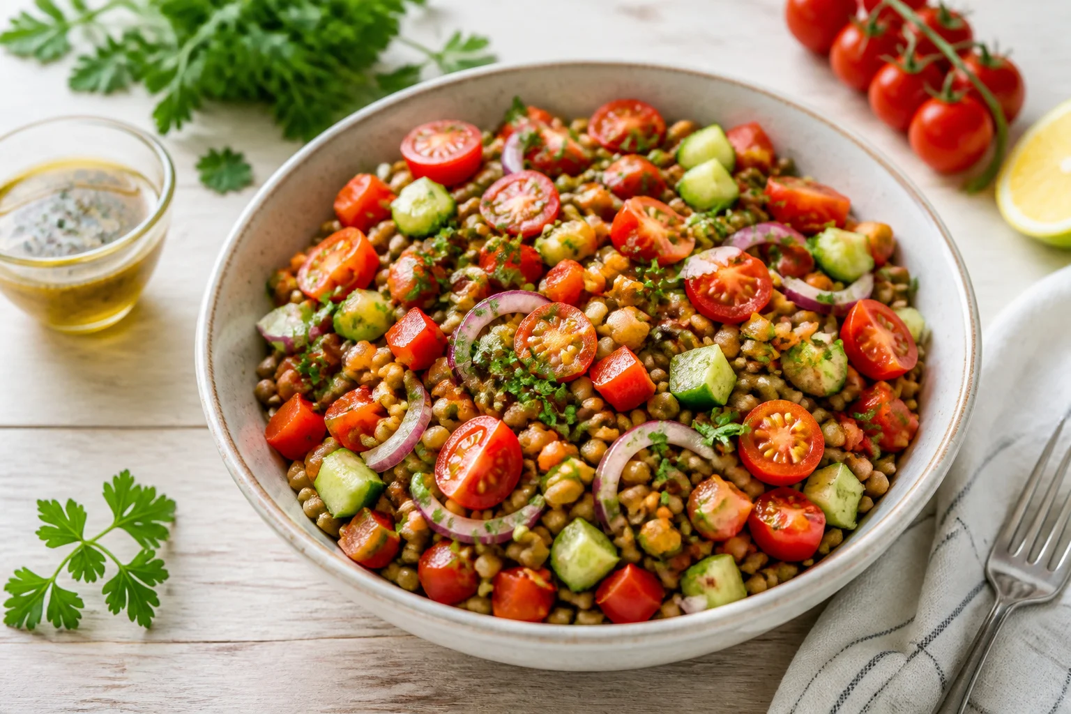 Salade de lentilles fraiche et coloree