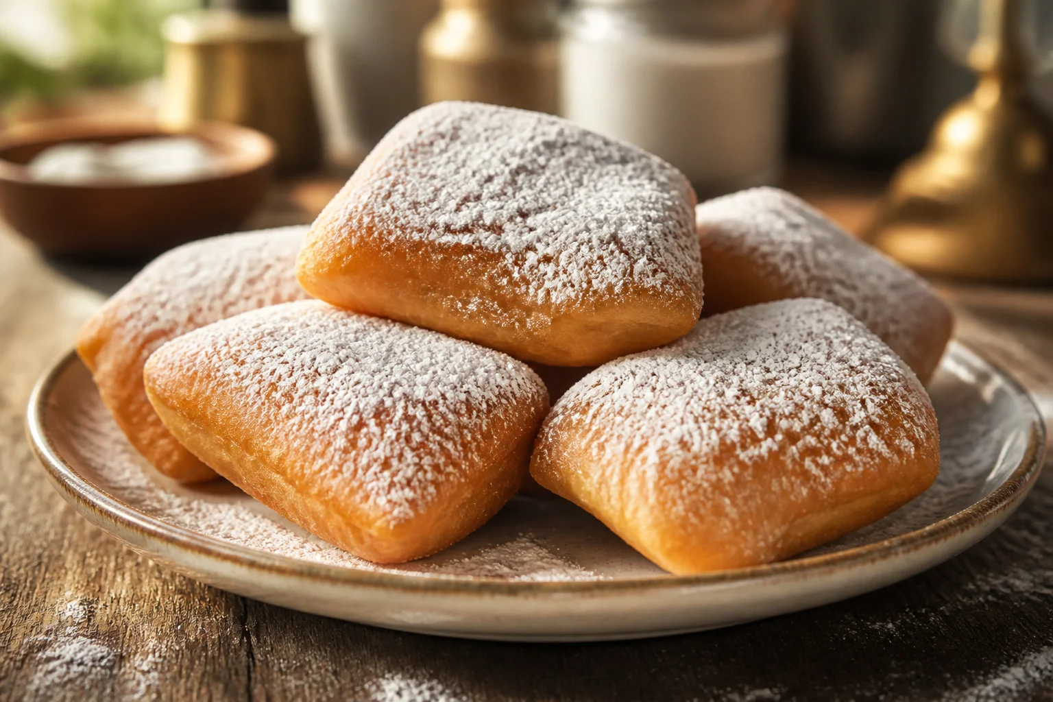 Delicieux beignets saupoudres de sucre glace